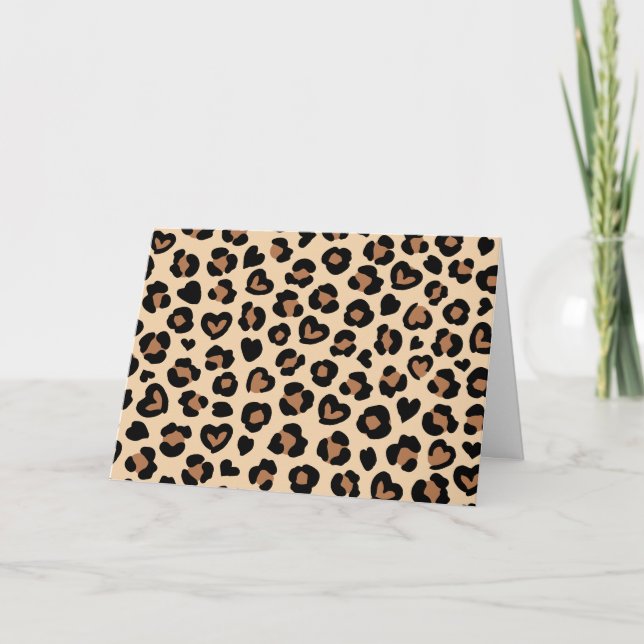 Animal Print, Brown Leopard, Cheetah Spots, Hearts Card (Front)
