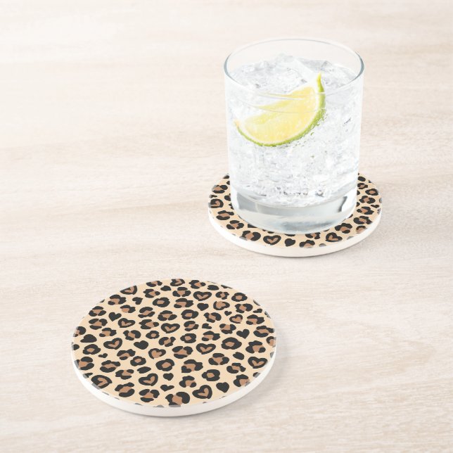 Animal Print, Brown Leopard, Cheetah Spots, Hearts Coaster (Side)