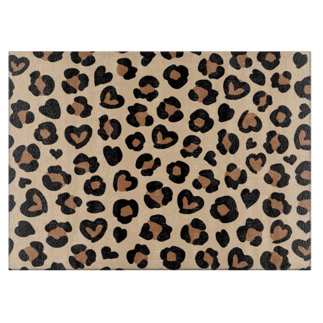 Animal Print, Brown Leopard, Cheetah Spots, Hearts Cutting Board (Front)
