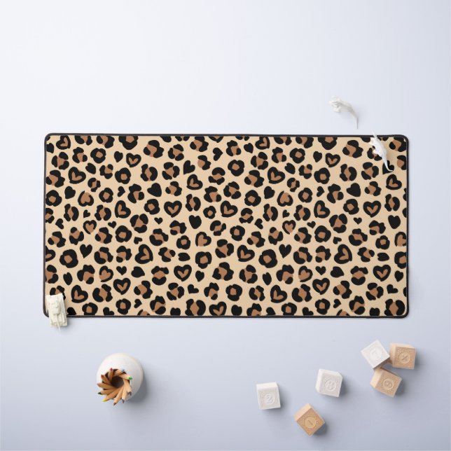 Animal Print, Brown Leopard, Cheetah Spots, Hearts Desk Mat (Kids Table)