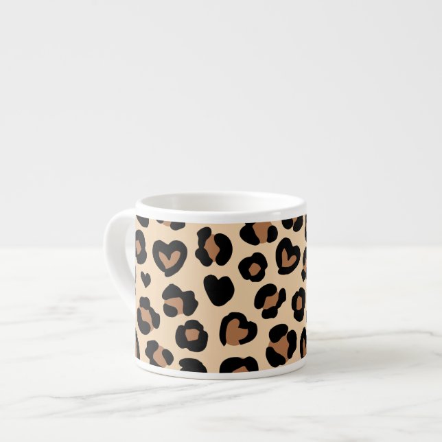 Animal Print, Brown Leopard, Cheetah Spots, Hearts Espresso Cup (Front Left)