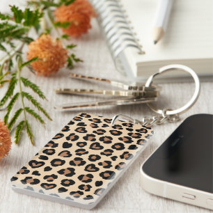 Animal Print, Brown Leopard, Cheetah Spots, Hearts Key Ring