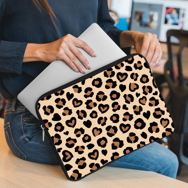 Animal Print, Brown Leopard, Cheetah Spots, Hearts Laptop Sleeve (Creator Uploaded)