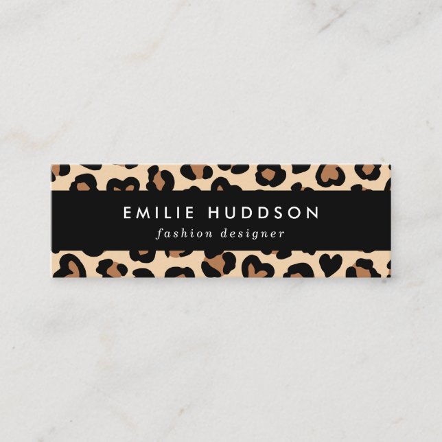 Animal Print, Brown Leopard, Cheetah Spots, Hearts Mini Business Card (Front)