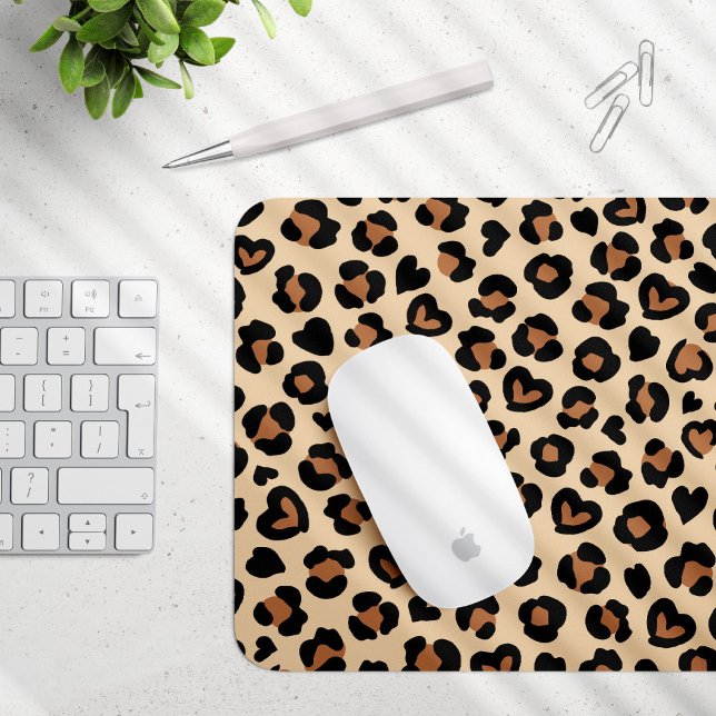 Animal Print, Brown Leopard, Cheetah Spots, Hearts Mouse Mat (Creator Uploaded)
