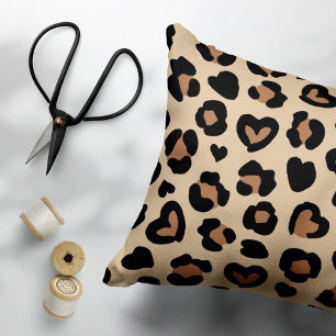 Animal Print, Brown Leopard, Cheetah Spots, Hearts Pillowcase