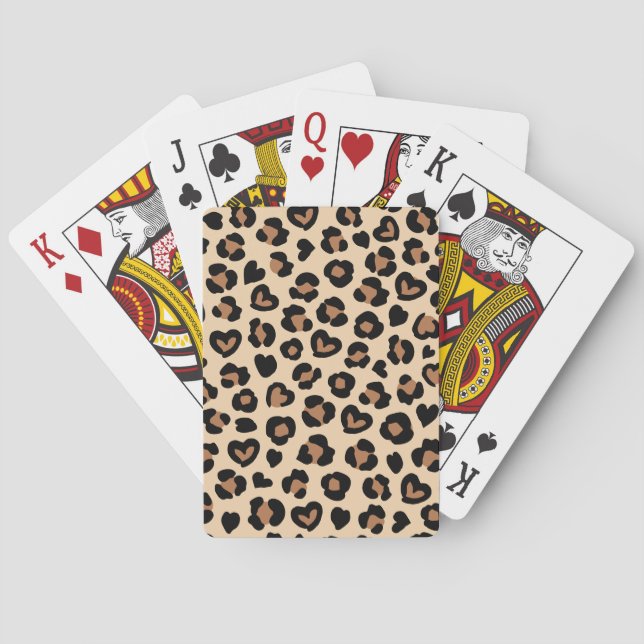 Animal Print, Brown Leopard, Cheetah Spots, Hearts Playing Cards (Back)