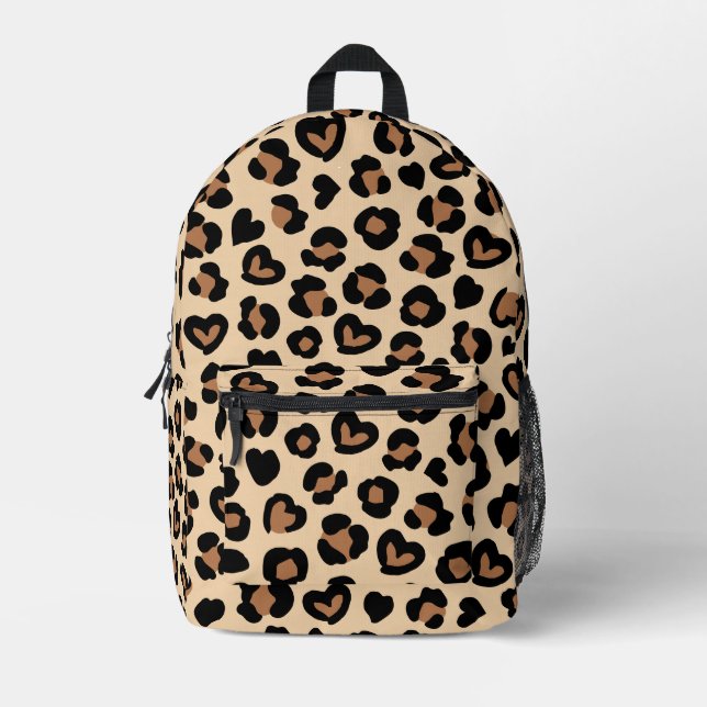 Animal Print, Brown Leopard, Cheetah Spots, Hearts Printed Backpack (Front)