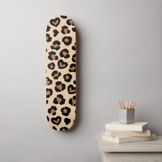 Animal Print, Brown Leopard, Cheetah Spots, Hearts Skateboard (Wall Art)