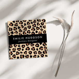 Animal Print, Brown Leopard, Cheetah Spots, Hearts Square Business Card