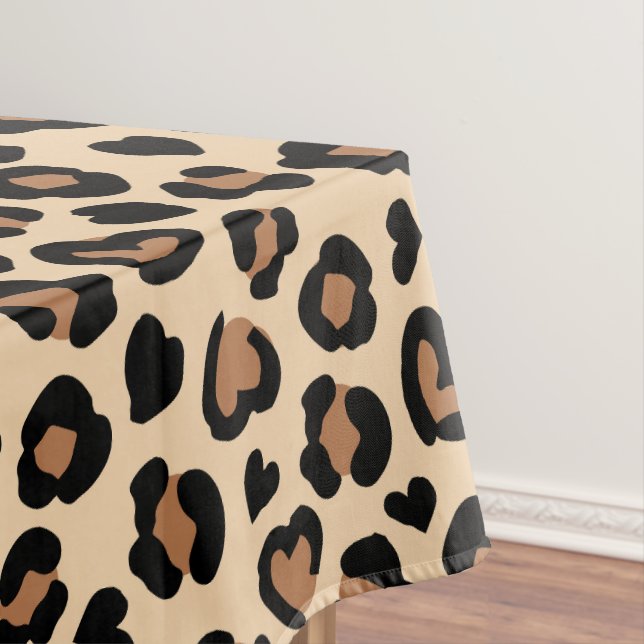 Animal Print, Brown Leopard, Cheetah Spots, Hearts Tablecloth (In Situ)