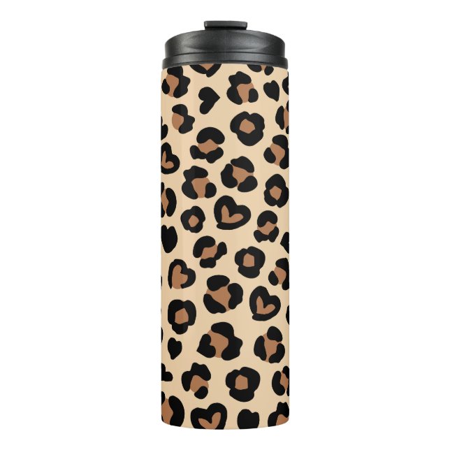 Animal Print, Brown Leopard, Cheetah Spots, Hearts Thermal Tumbler (Front)