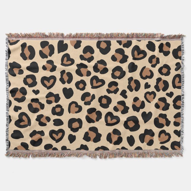 Animal Print, Brown Leopard, Cheetah Spots, Hearts Throw Blanket (Front)
