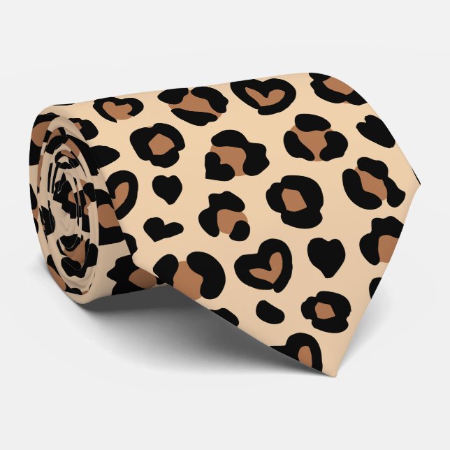 Animal Print, Brown Leopard, Cheetah Spots, Hearts Tie (Rolled)