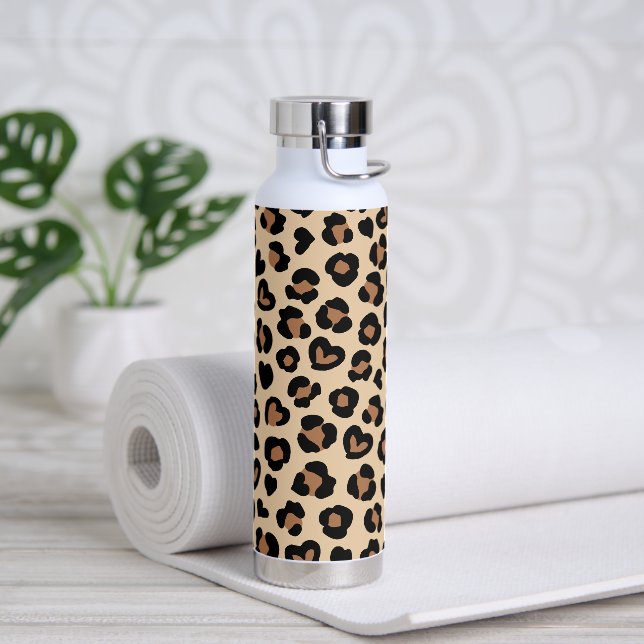 Animal Print, Brown Leopard, Cheetah Spots, Hearts Water Bottle (Yoga)
