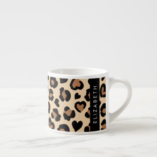 Animal Print, Brown Leopard, Hearts, Your Name Espresso Cup