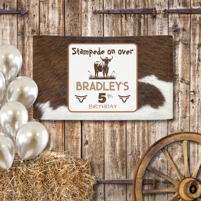 Animal Print Cattle Stampede Brown Birthday Banner (Creator Uploaded)