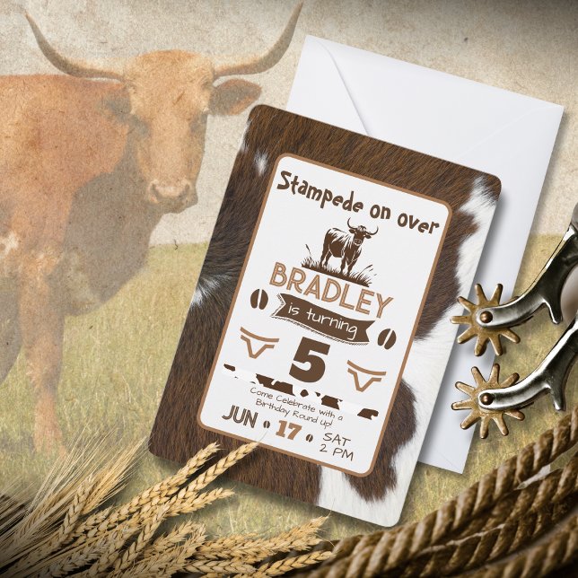 Animal Print Cattle Stampede Brown Birthday Invitation (Creator Uploaded)