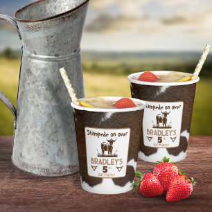 Animal Print Cattle Stampede Brown Birthday Paper Cups