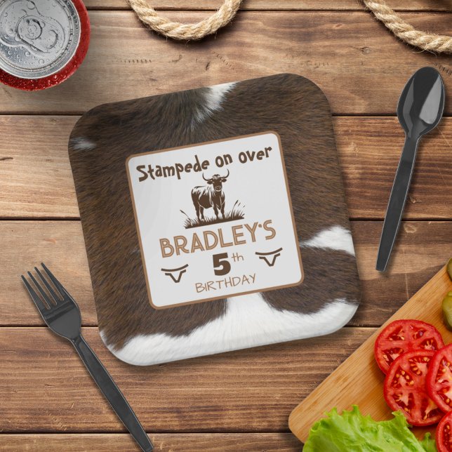 Animal Print Cattle Stampede Brown Birthday Paper Plate (Creator Uploaded)
