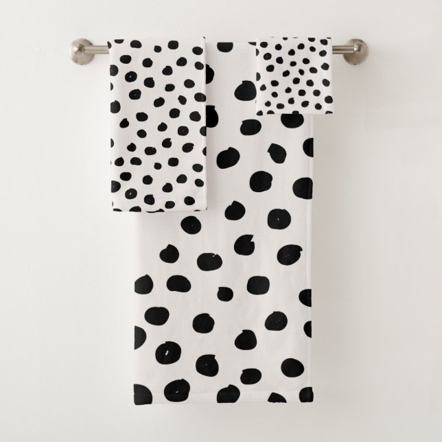 Animal Print Dots Black And White Dalmatian Bath Towel Set (Insitu)
