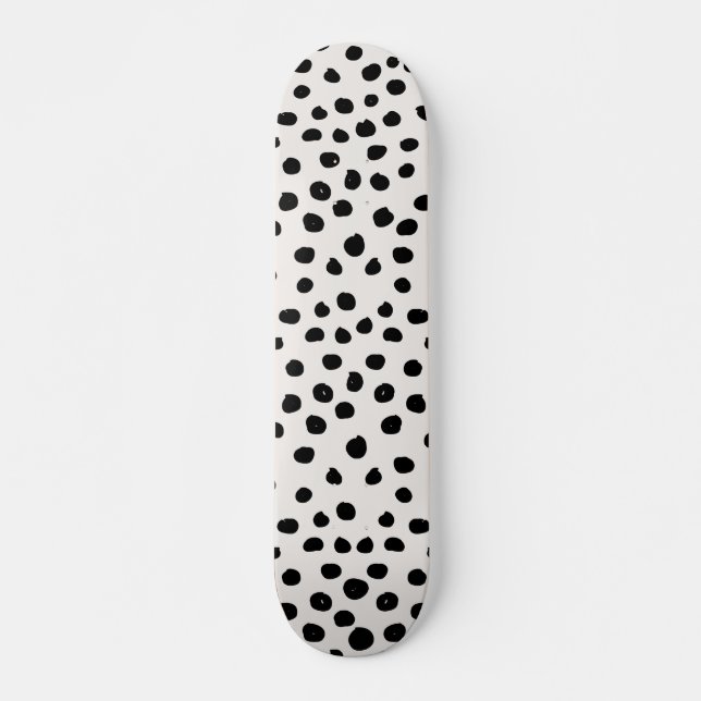 Animal Print Dots Black And White Dalmatian Skateboard (Front)
