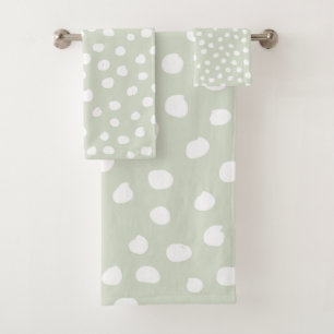 Animal Print Dots Sage Green And White Bath Towel Set