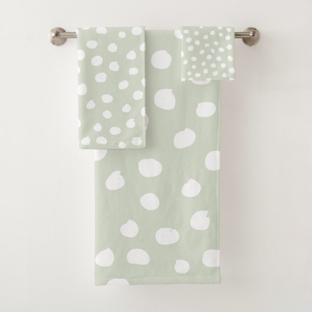 Animal Print Dots Sage Green And White Bath Towel Set (Insitu)
