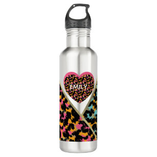 Animal Print Faux Foil Monogrammed Pink Name  710 Ml Water Bottle