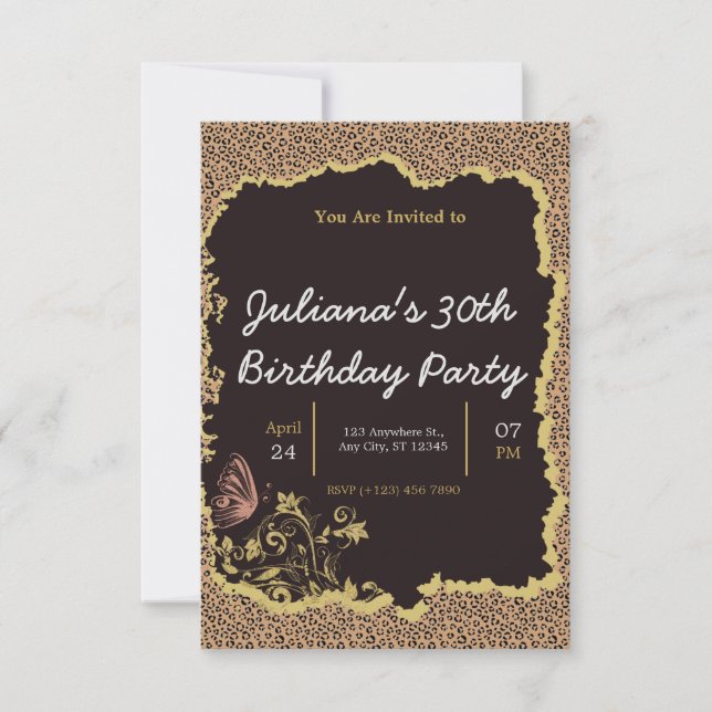 Animal print floral birthday invitation (Front)
