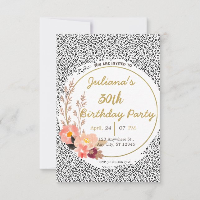 Animal print floral birthday invitation (Front)
