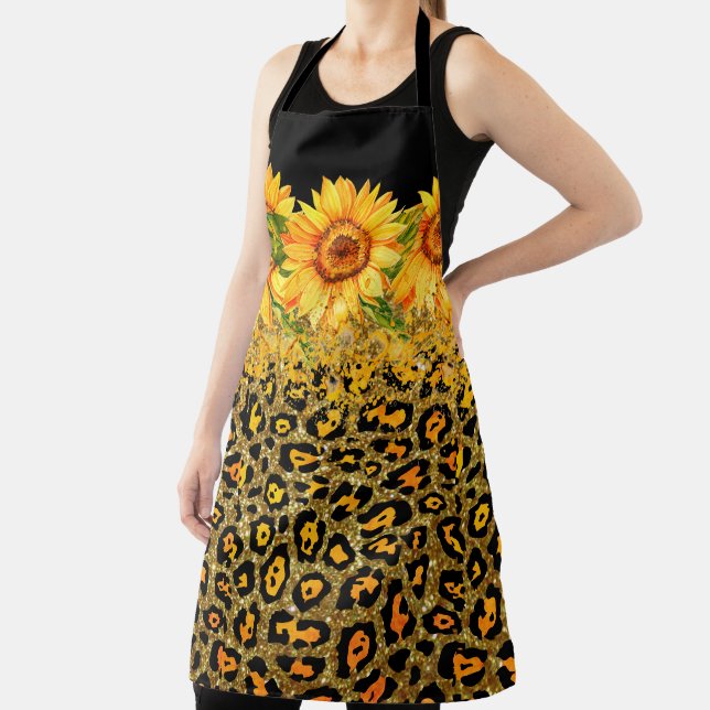 Animal print glitter and sunflowers apron (Insitu)