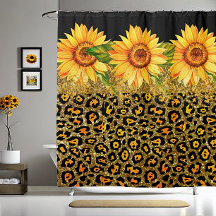 Animal print glitter and sunflowers shower curtain