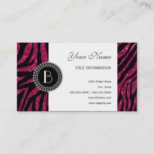 Animal Print Glitter Zebra Pattern and Monogram Business Card
