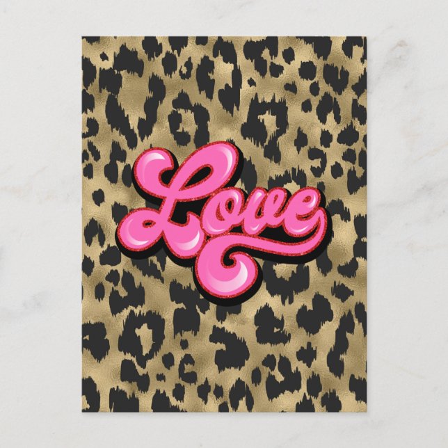 Animal Print Gold Love Postcard (Front)