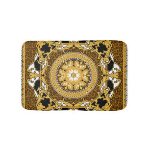 Animal Print Golden Scrolls Silk Bath Mat