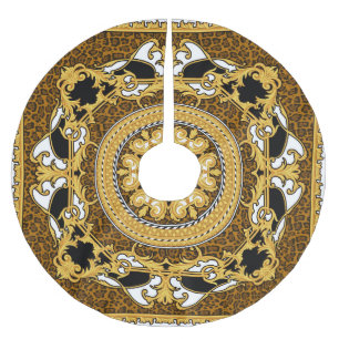 Animal Print Golden Scrolls Silk Brushed Polyester Tree Skirt
