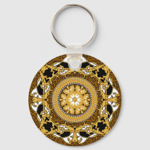 Animal Print Golden Scrolls Silk Key Ring