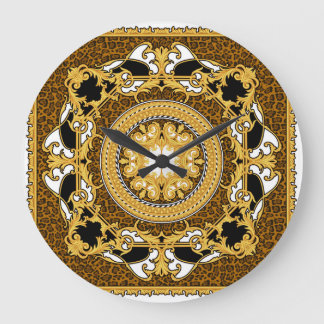 Animal Print Golden Scrolls Silk Large Clock