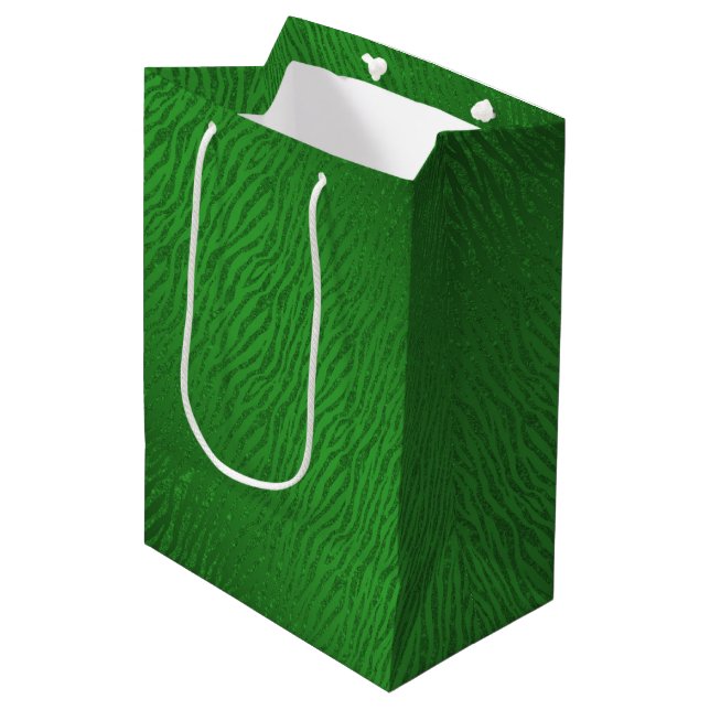Animal Print Green Glitter Glam Medium Gift Bag (Front Angled)