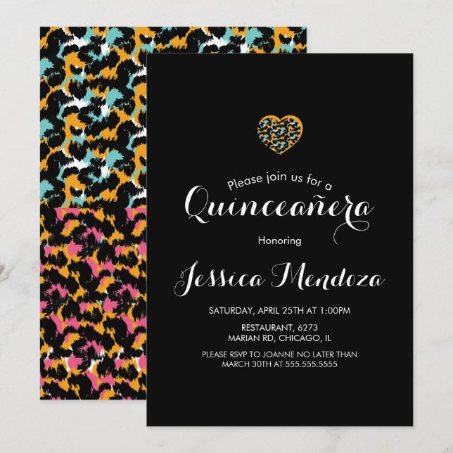 Animal Print Heart Quinceañera Sweet 16 Invitation (Front/Back)