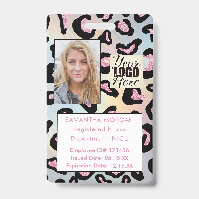 Animal Print Holographic Photo Logo Employee ID Ba Badge (Front)