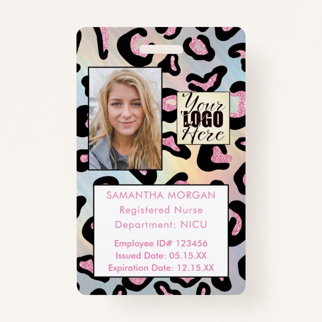 Animal Print Holographic Photo Logo Employee ID Ba ID Badge (Front)