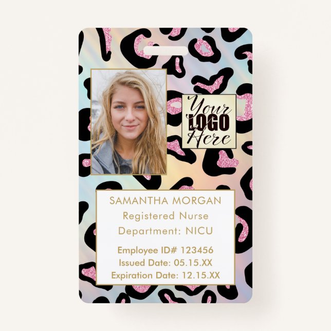 Animal Print Holographic Photo Logo Employee ID ID Badge (Front)