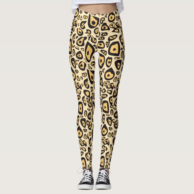 Animal Print Jaguar Light Yellow and Orange  Leggings (Front)
