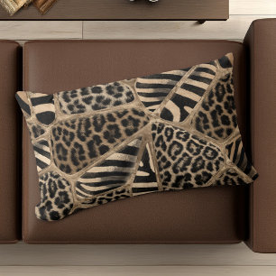 Animal Print - Leopard and Zebra - pastel gold Lumbar Cushion
