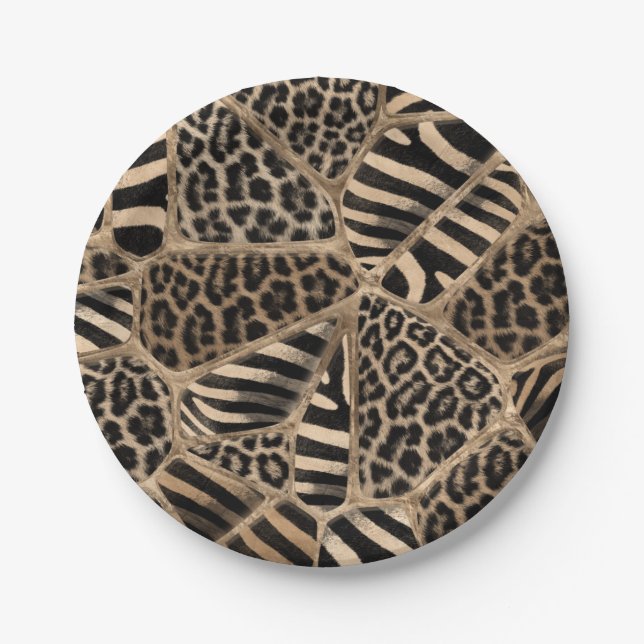 Animal Print - Leopard and Zebra - pastel gold Paper Plate (Front)