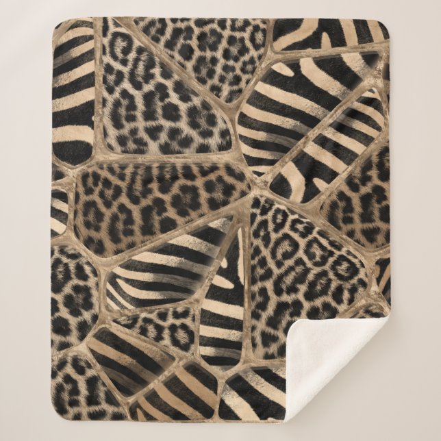 Animal Print - Leopard and Zebra - pastel gold Sherpa Blanket (Front)