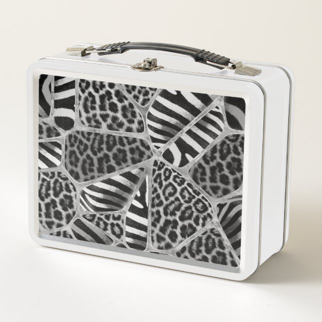 Animal Print - Leopard and Zebra - silver Metal Lunch Box (Front)