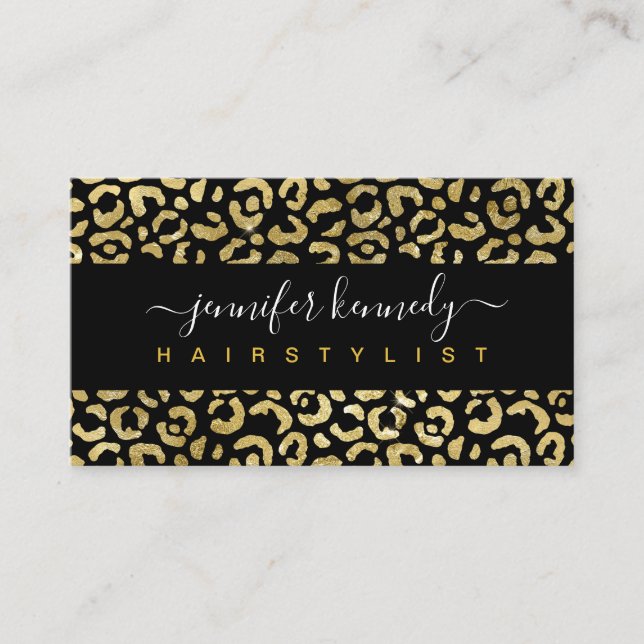 Animal Print Leopard Gold Black Foil Beauty Salon  Business Card (Front)